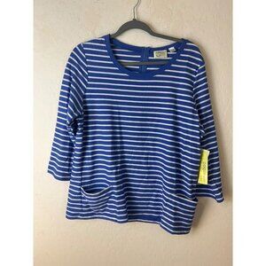 NWT Onque XL Sport Top Blue and White Striped Back Zip Pockets